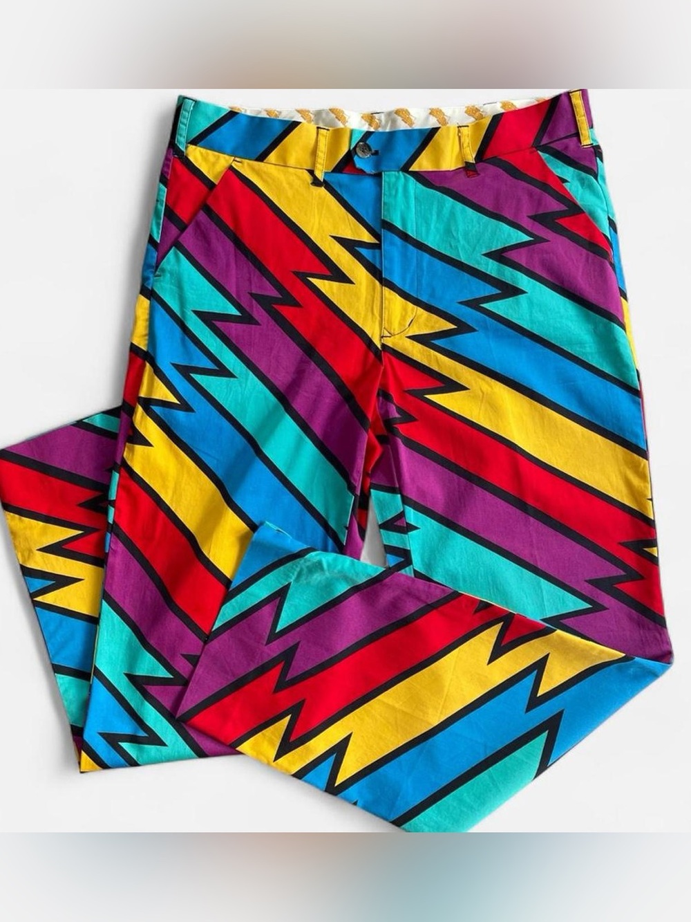 Loud Mouth Clothing Golf Rainbow Multicolored Captain Thunderbolt Zigzag Pants - Picture 1 of 7